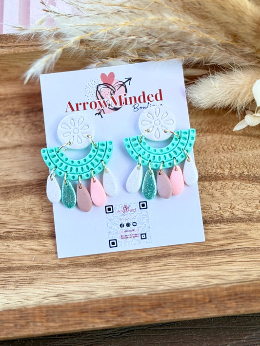 Handmade Minty Bloom Dangle Earrings