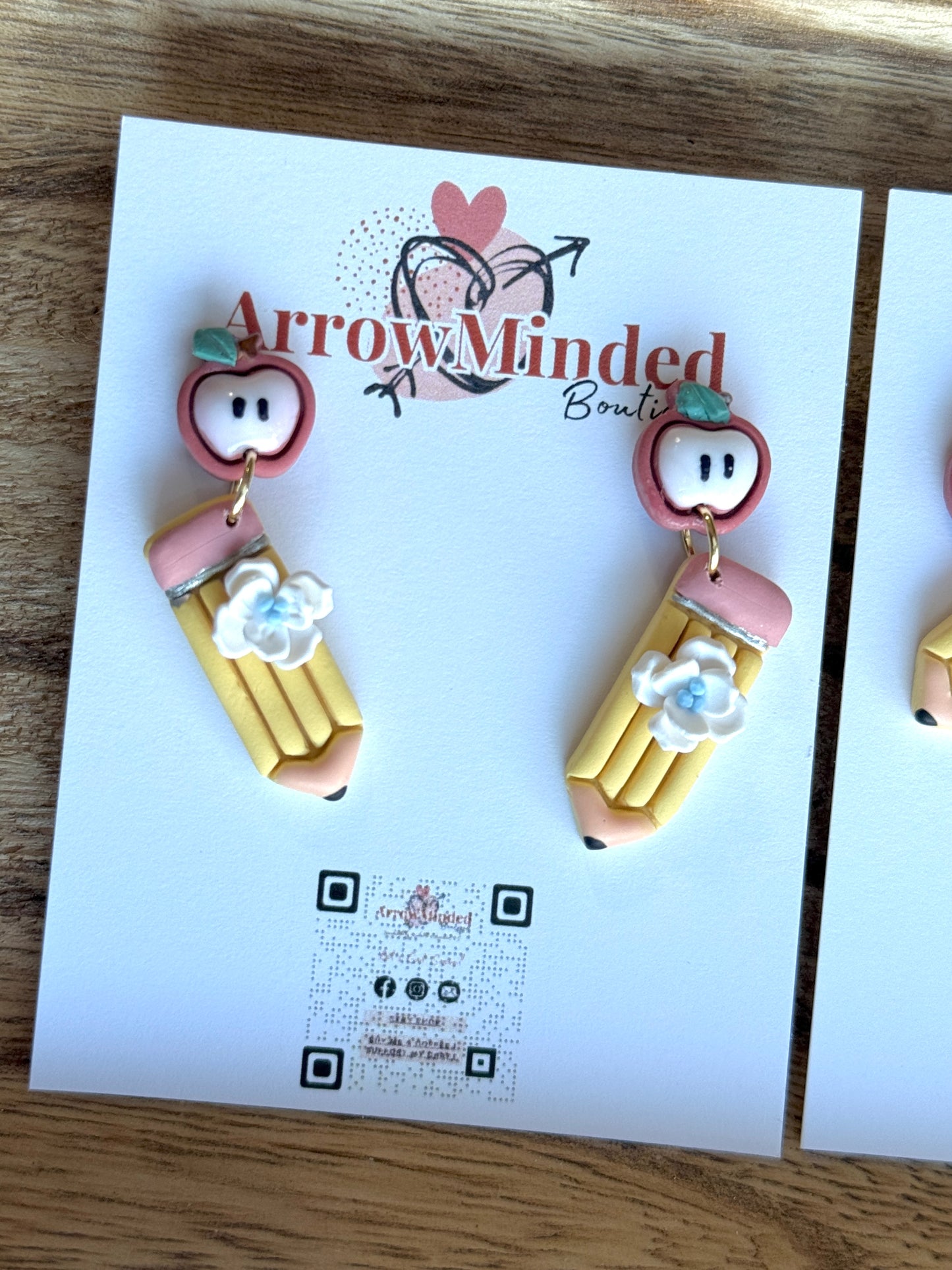 Handmade Apple and Pencil Dangle Earrings