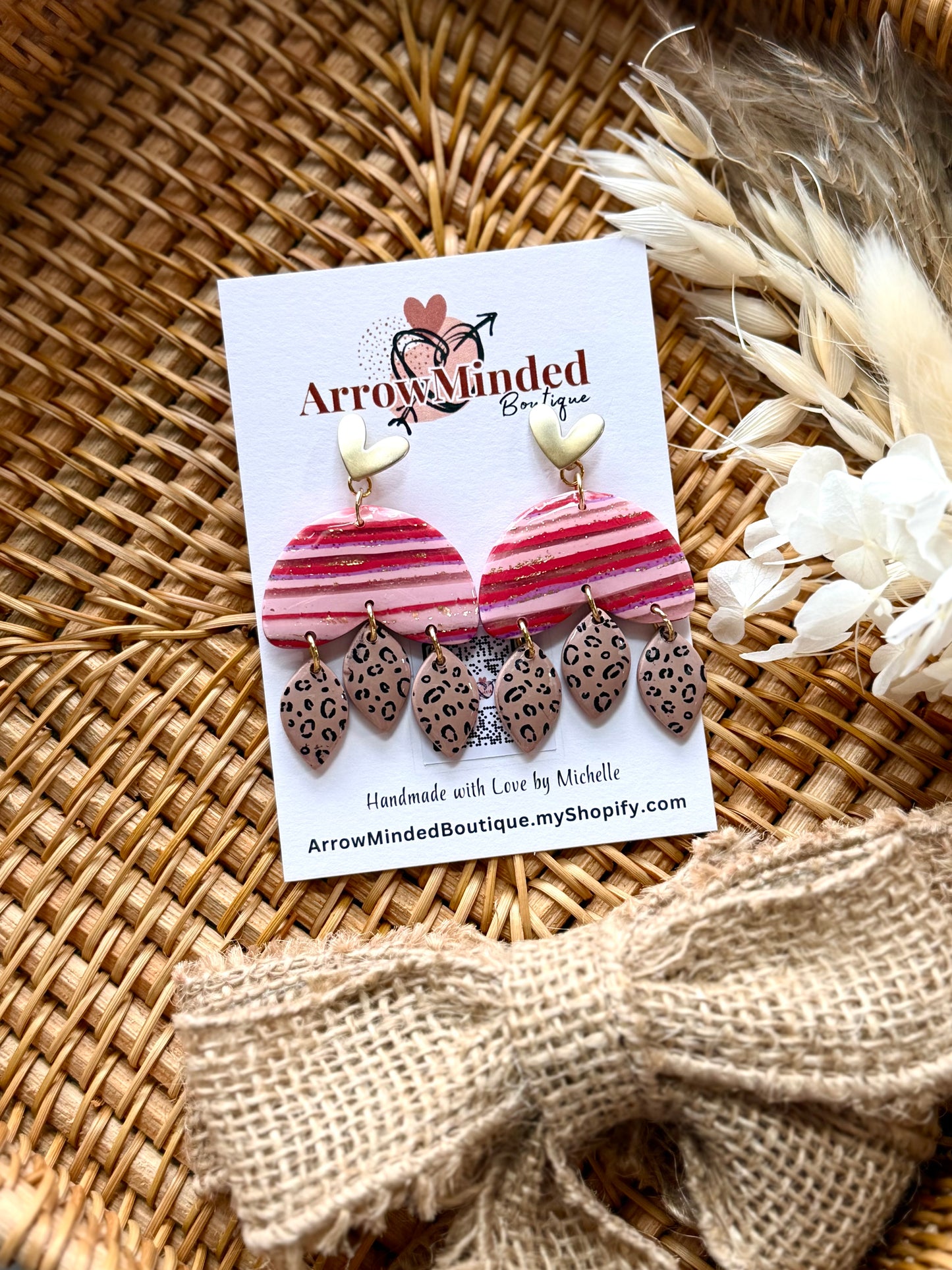 Handmade Crimson & Charm Pom Dangles