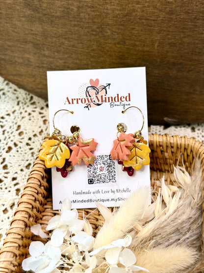 Handmade Autumn Leafy Hoop Earrings
