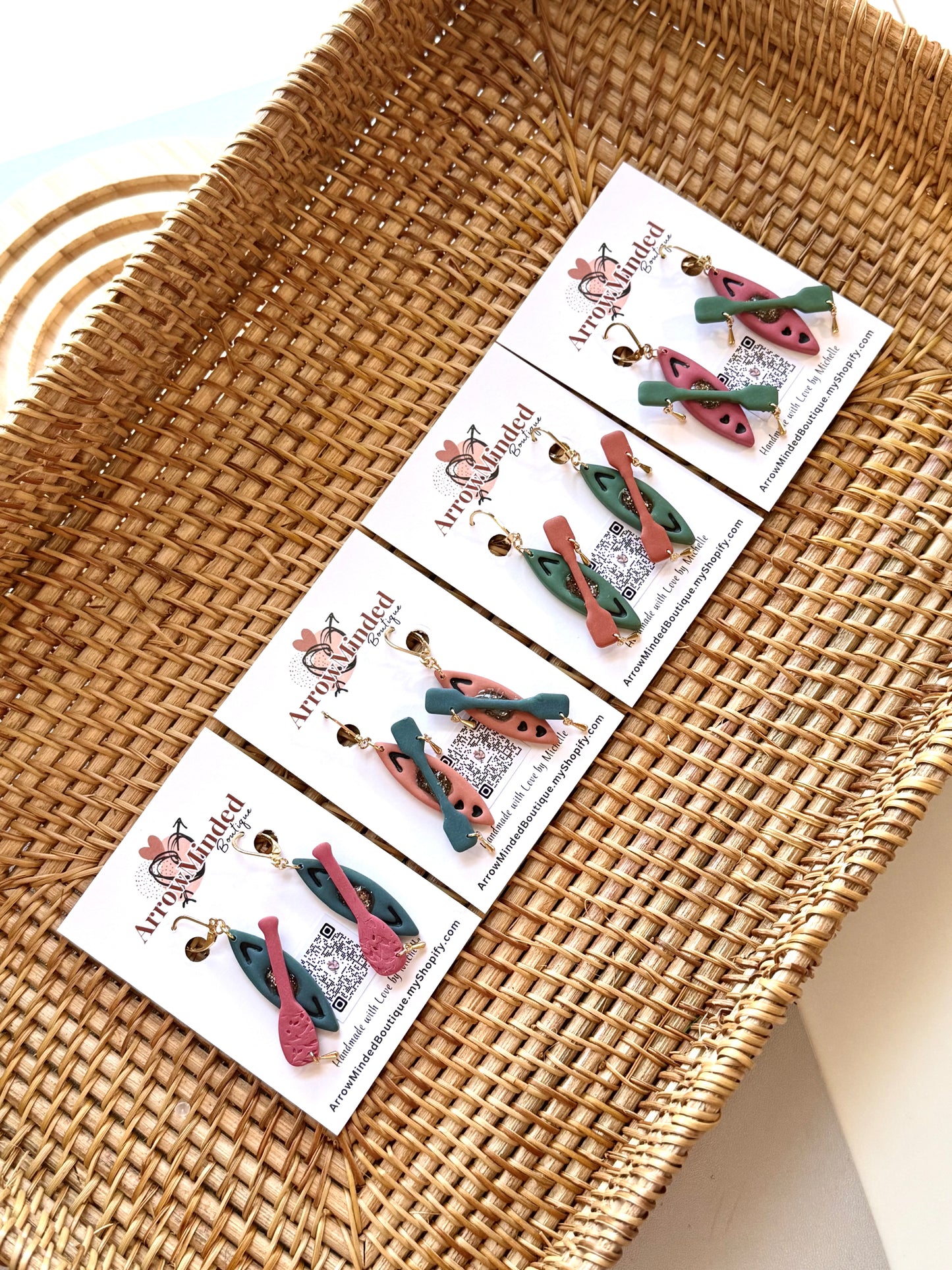 Handmade Paddle & Peace Kayak Earrings