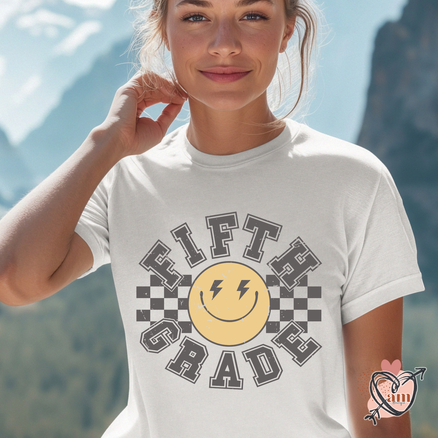 Teacher Emoji Checkered Tee - Customize Grade Level