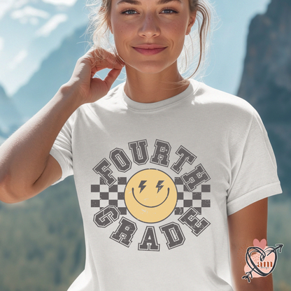 Teacher Emoji Checkered Tee - Customize Grade Level