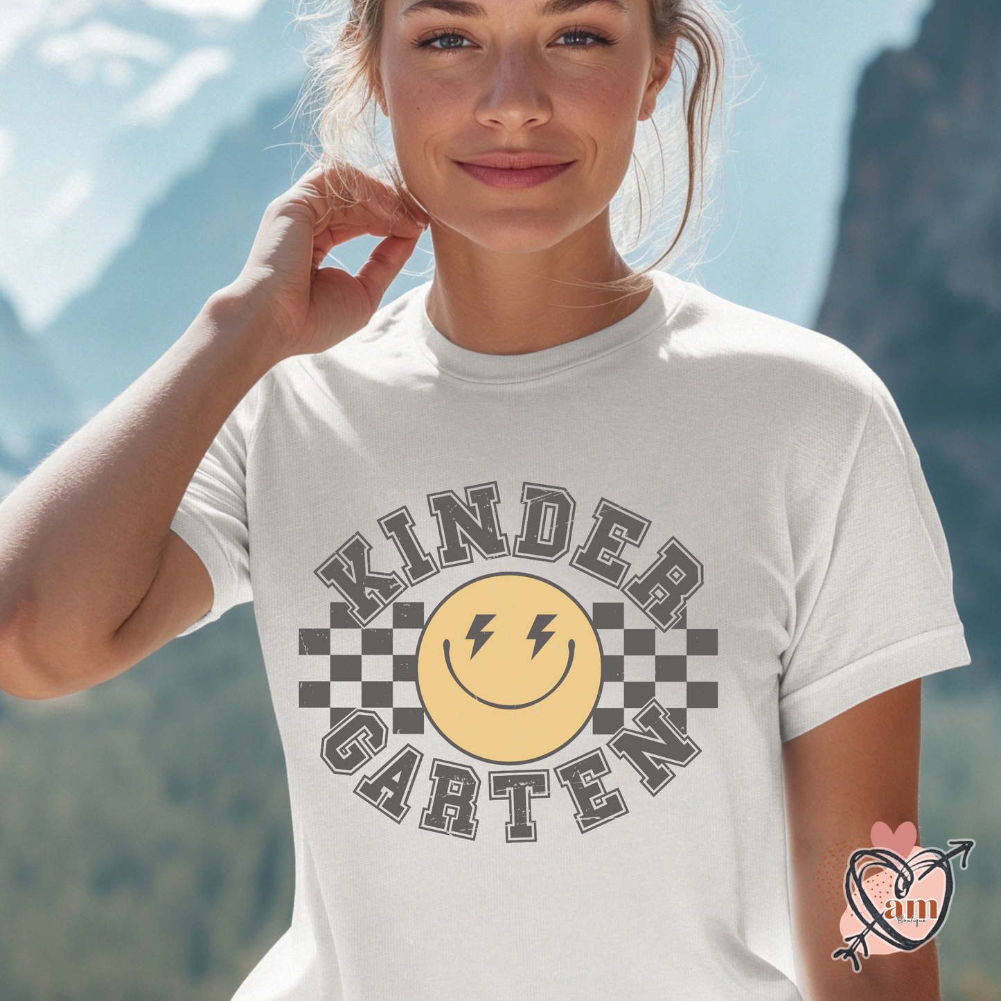 Teacher Emoji Checkered Tee - Customize Grade Level