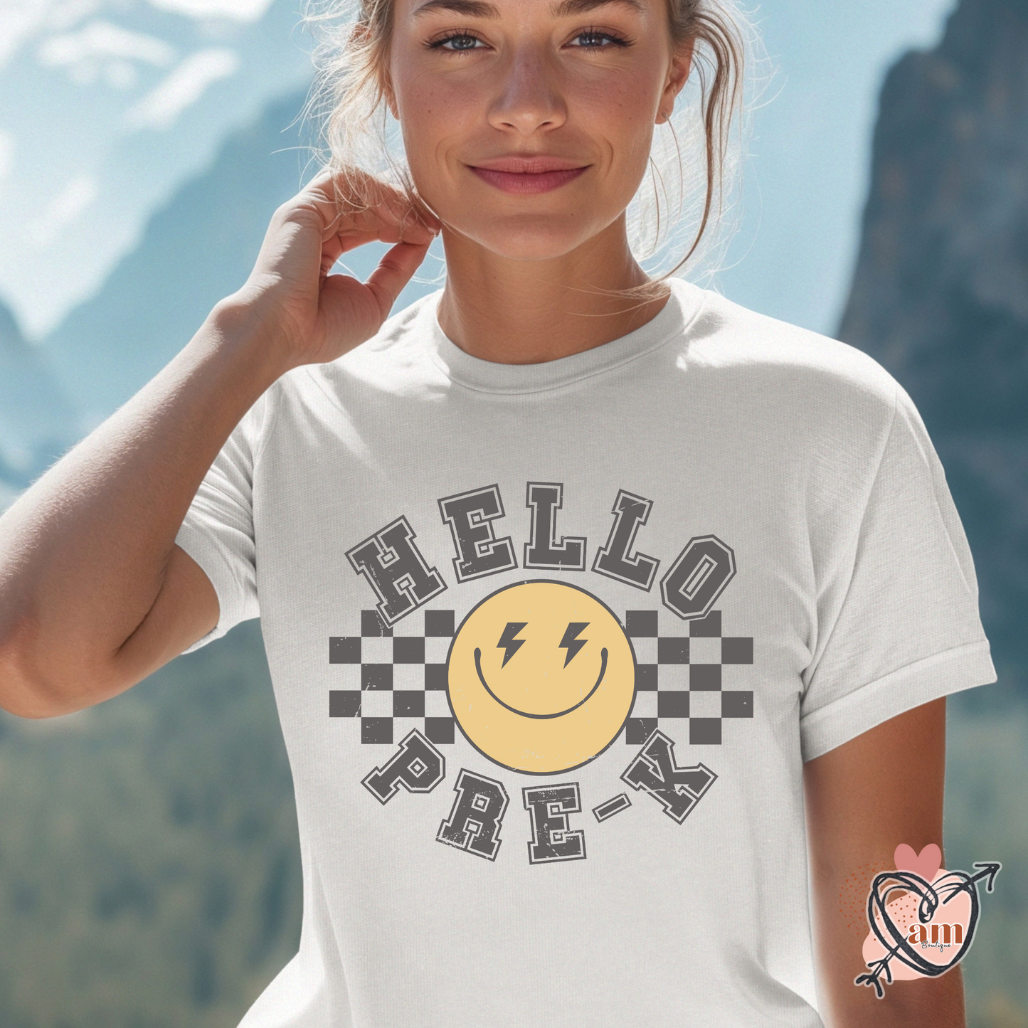 Teacher Emoji Checkered Tee - Customize Grade Level