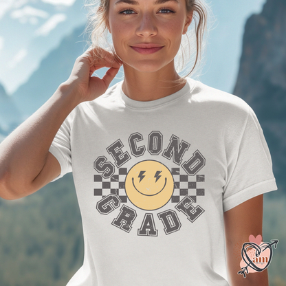 Teacher Emoji Checkered Tee - Customize Grade Level