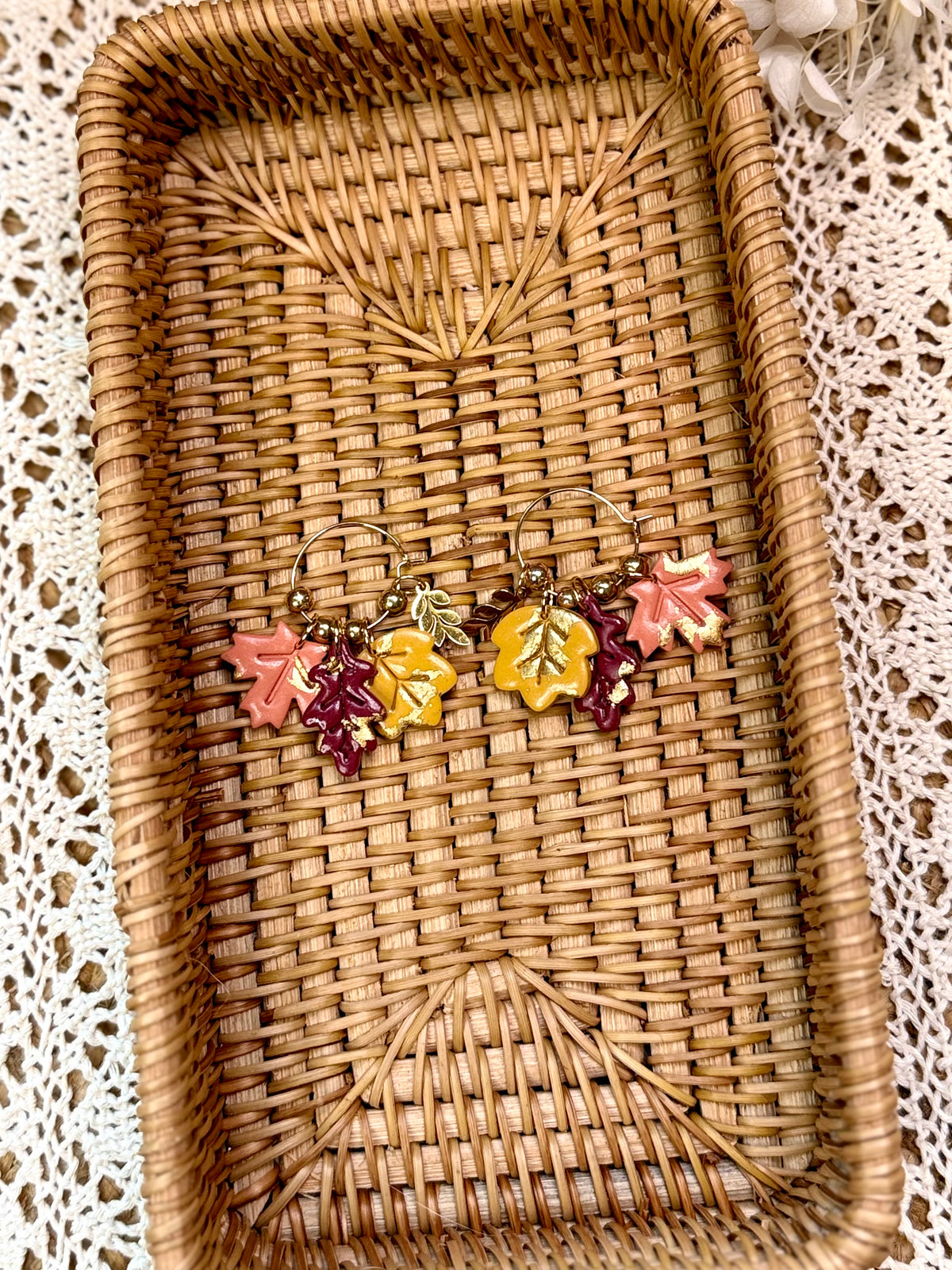 Handmade Autumn Leafy Hoop Earrings