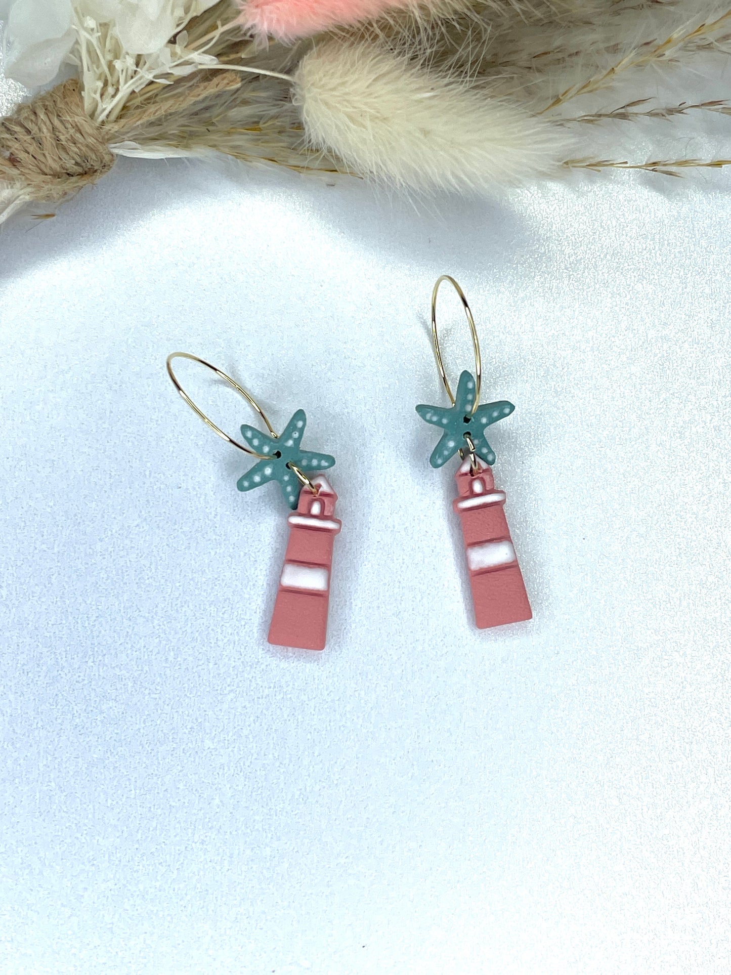 Handmade Coastal Lighthouse Hoop Earrings