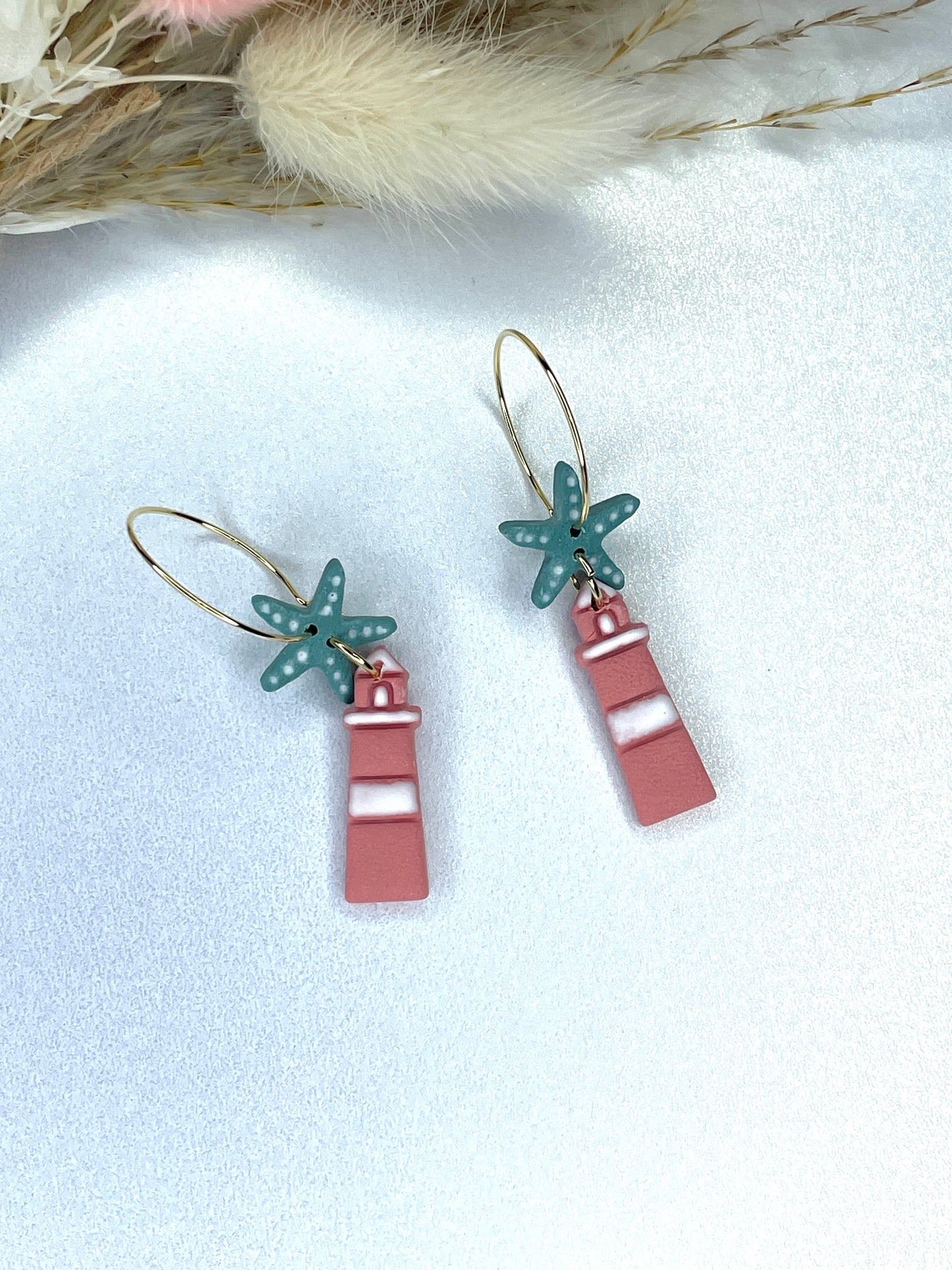 Handmade Coastal Lighthouse Hoop Earrings