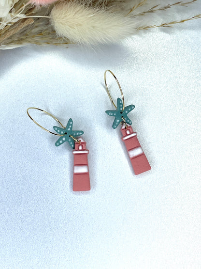 Handmade Coastal Lighthouse Hoop Earrings