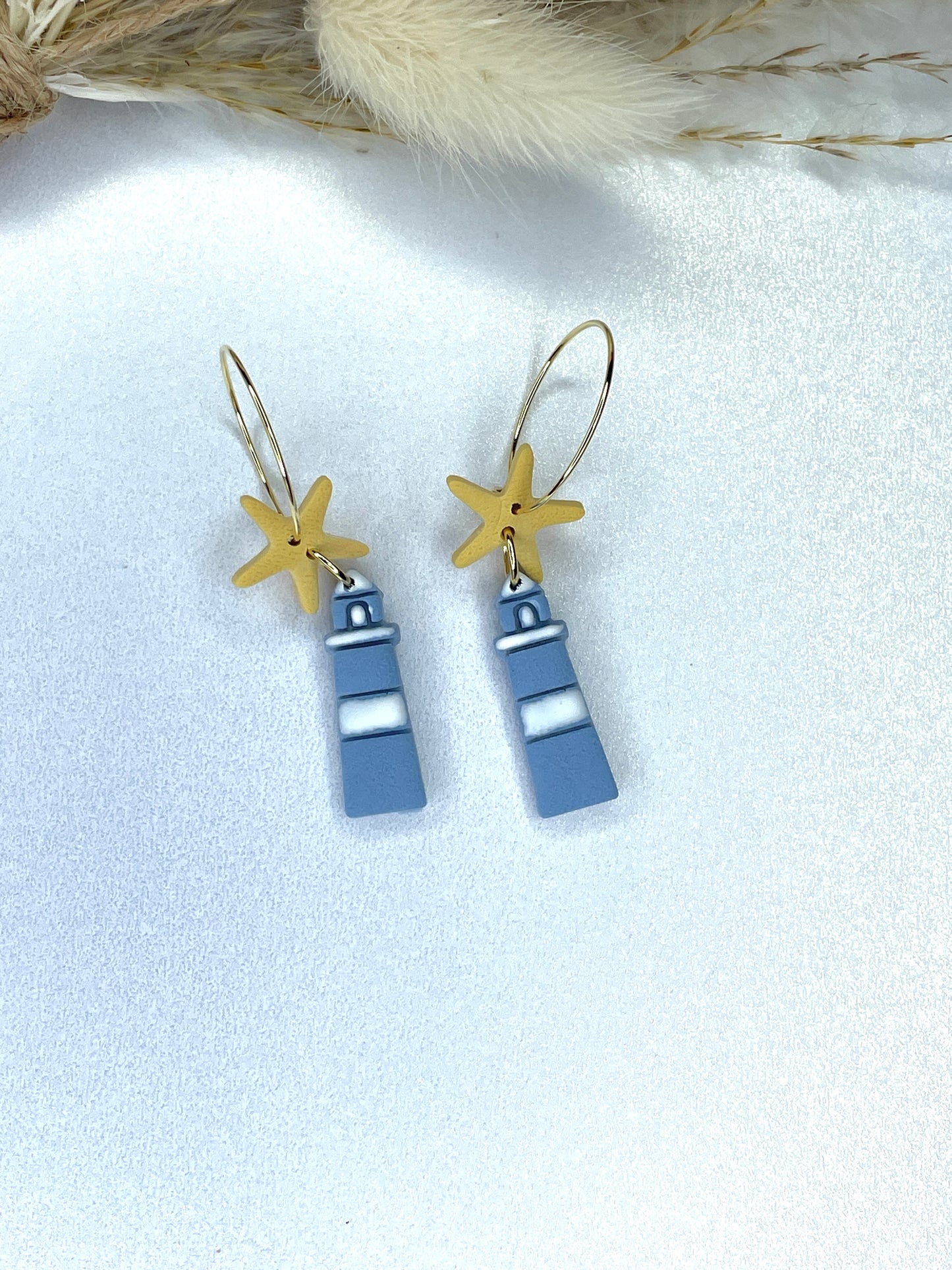 Handmade Coastal Lighthouse Hoop Earrings