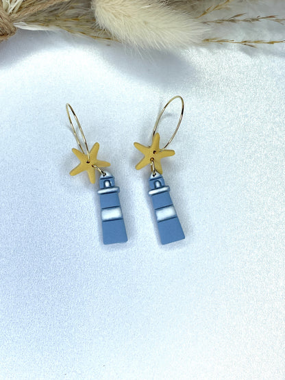 Handmade Coastal Lighthouse Hoop Earrings