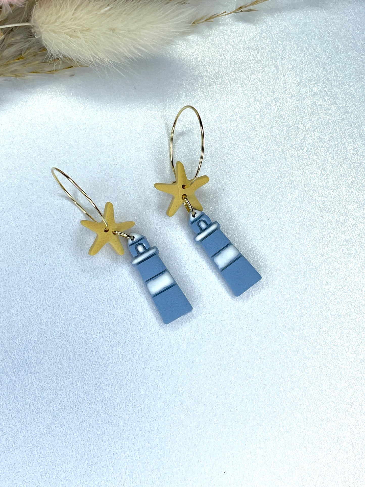 Handmade Coastal Lighthouse Hoop Earrings