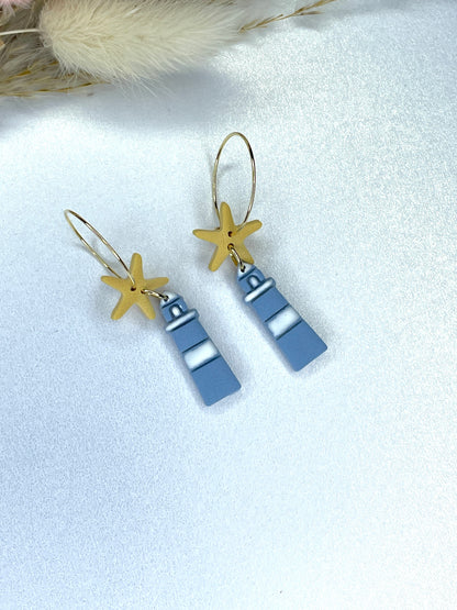 Handmade Coastal Lighthouse Hoop Earrings
