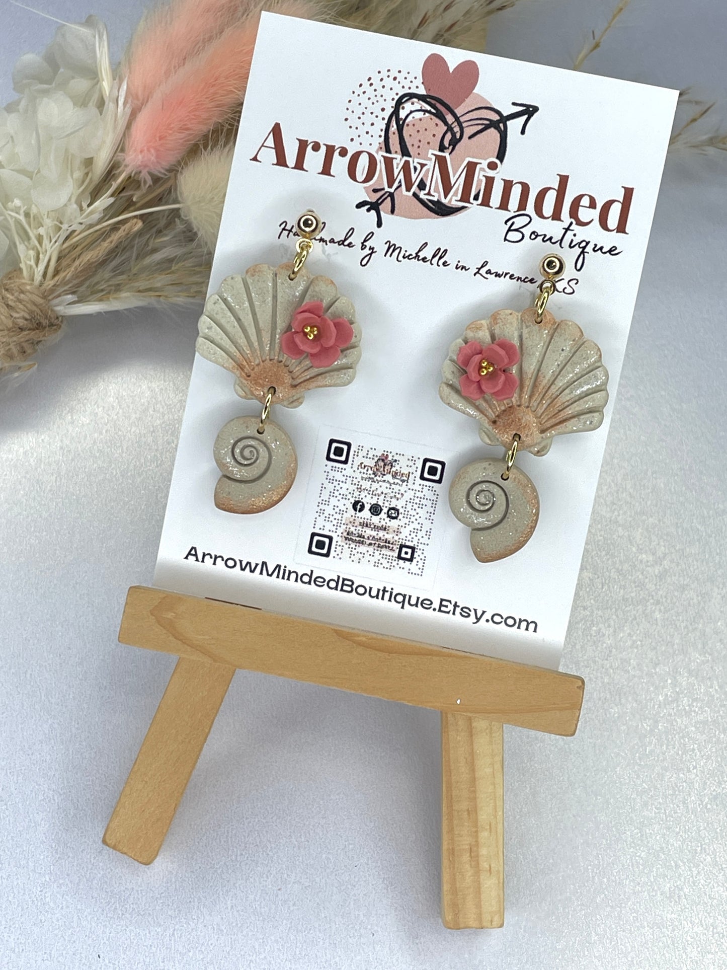Handmade Seashell Floral Dangle Earrings
