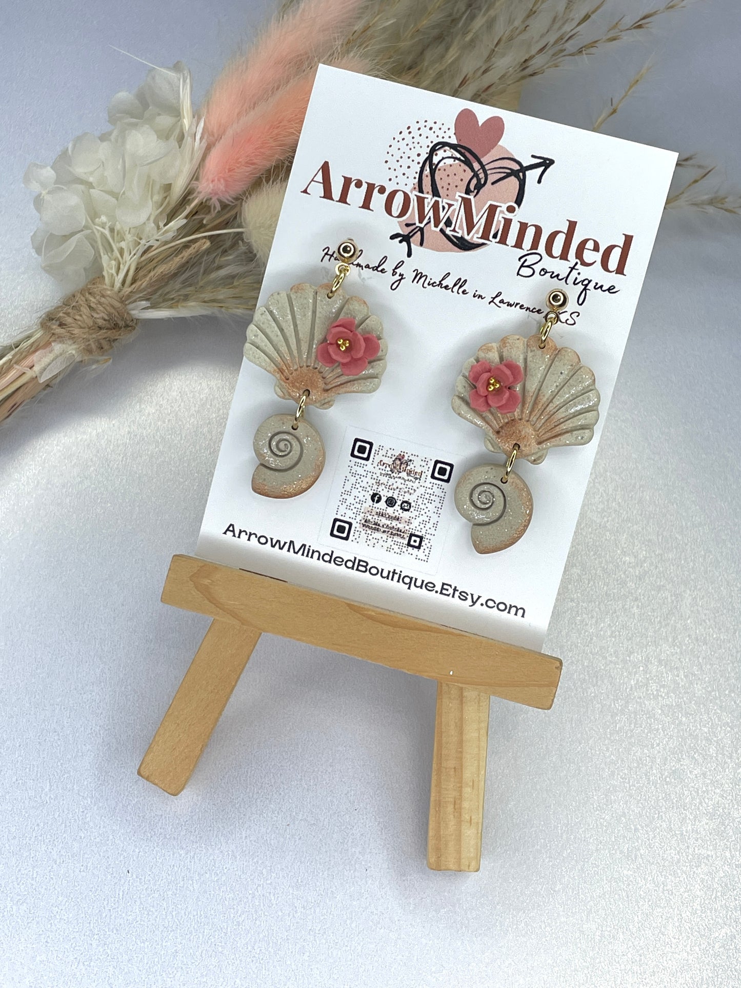 Handmade Seashell Floral Dangle Earrings