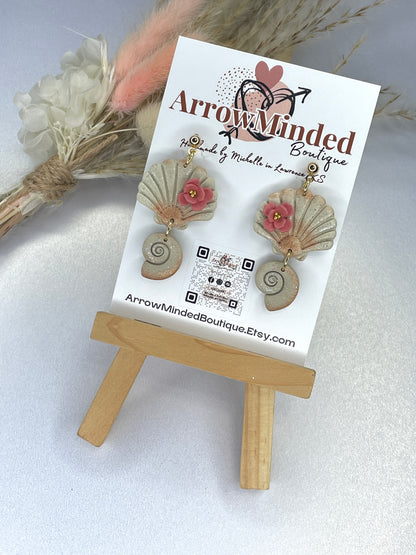 Handmade Seashell Floral Dangle Earrings
