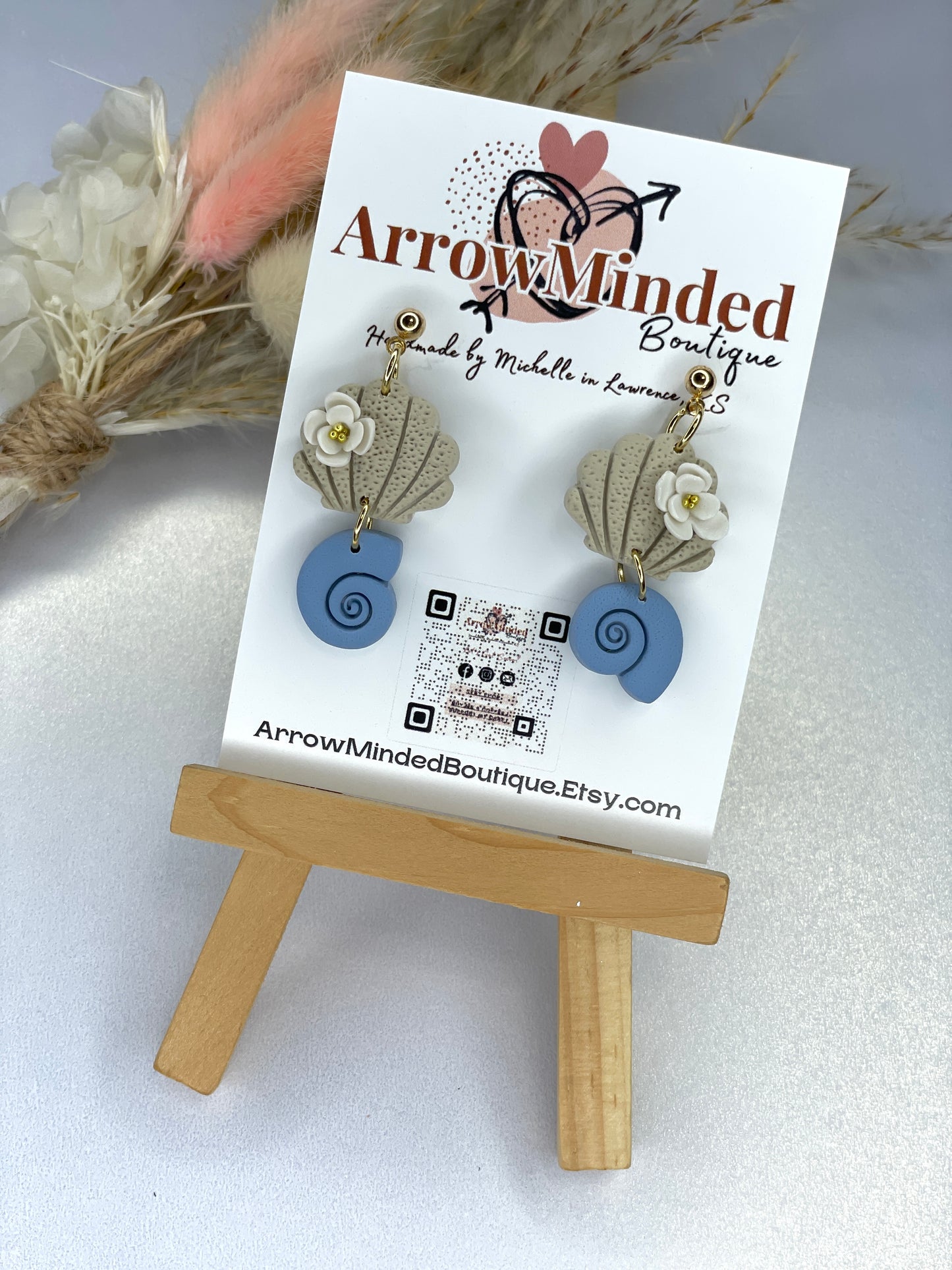 Handmade Seashell Floral Dangle Earrings