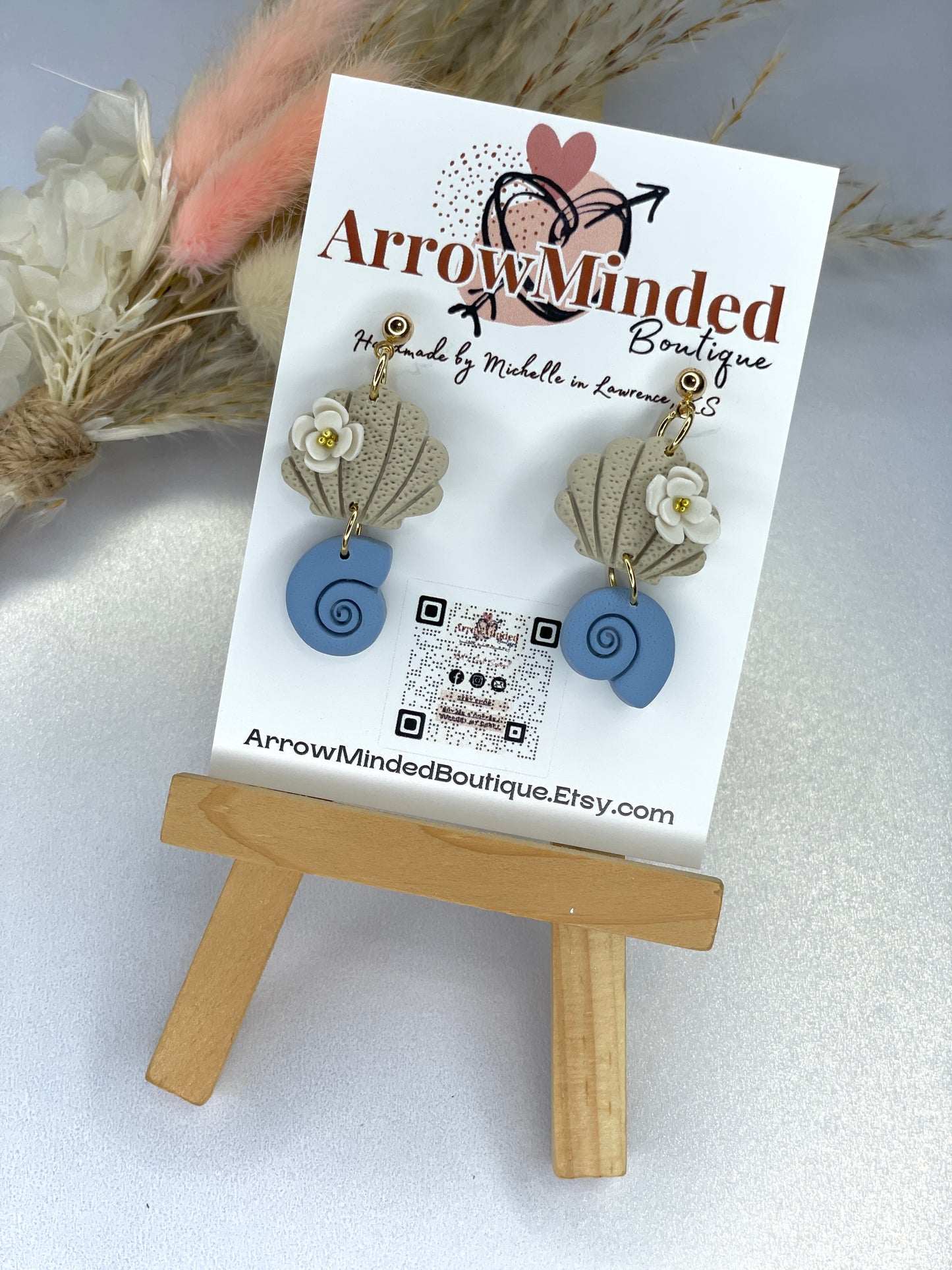 Handmade Seashell Floral Dangle Earrings