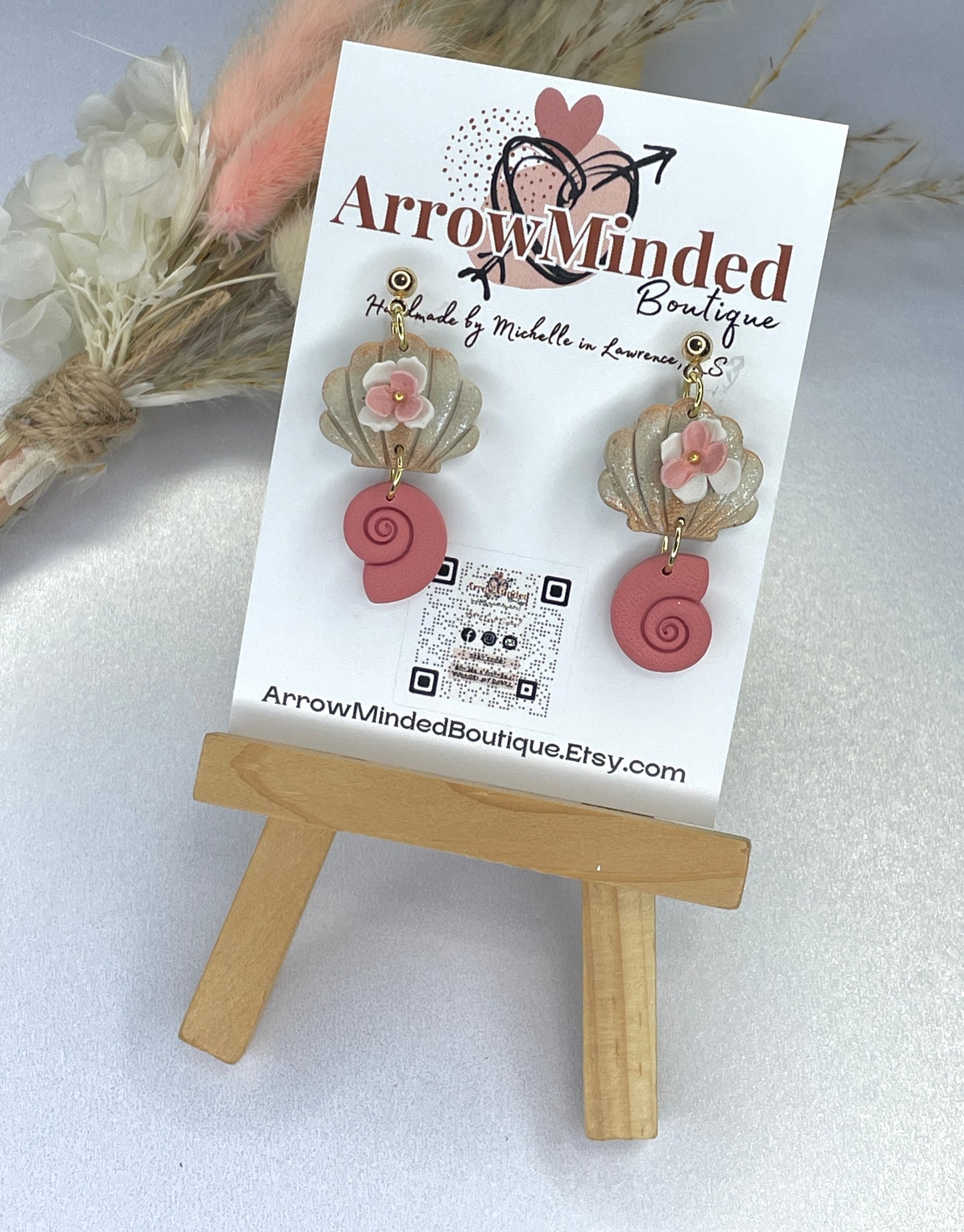 Handmade Seashell Floral Dangle Earrings