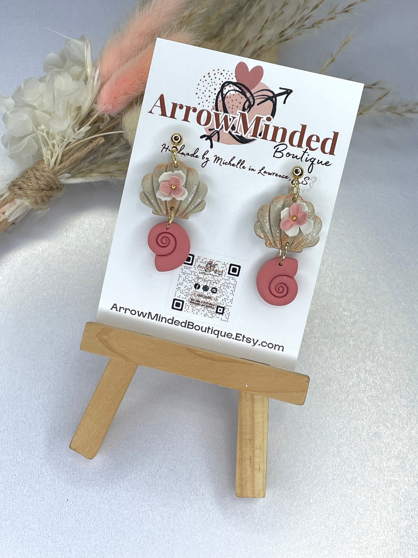 Handmade Seashell Floral Dangle Earrings