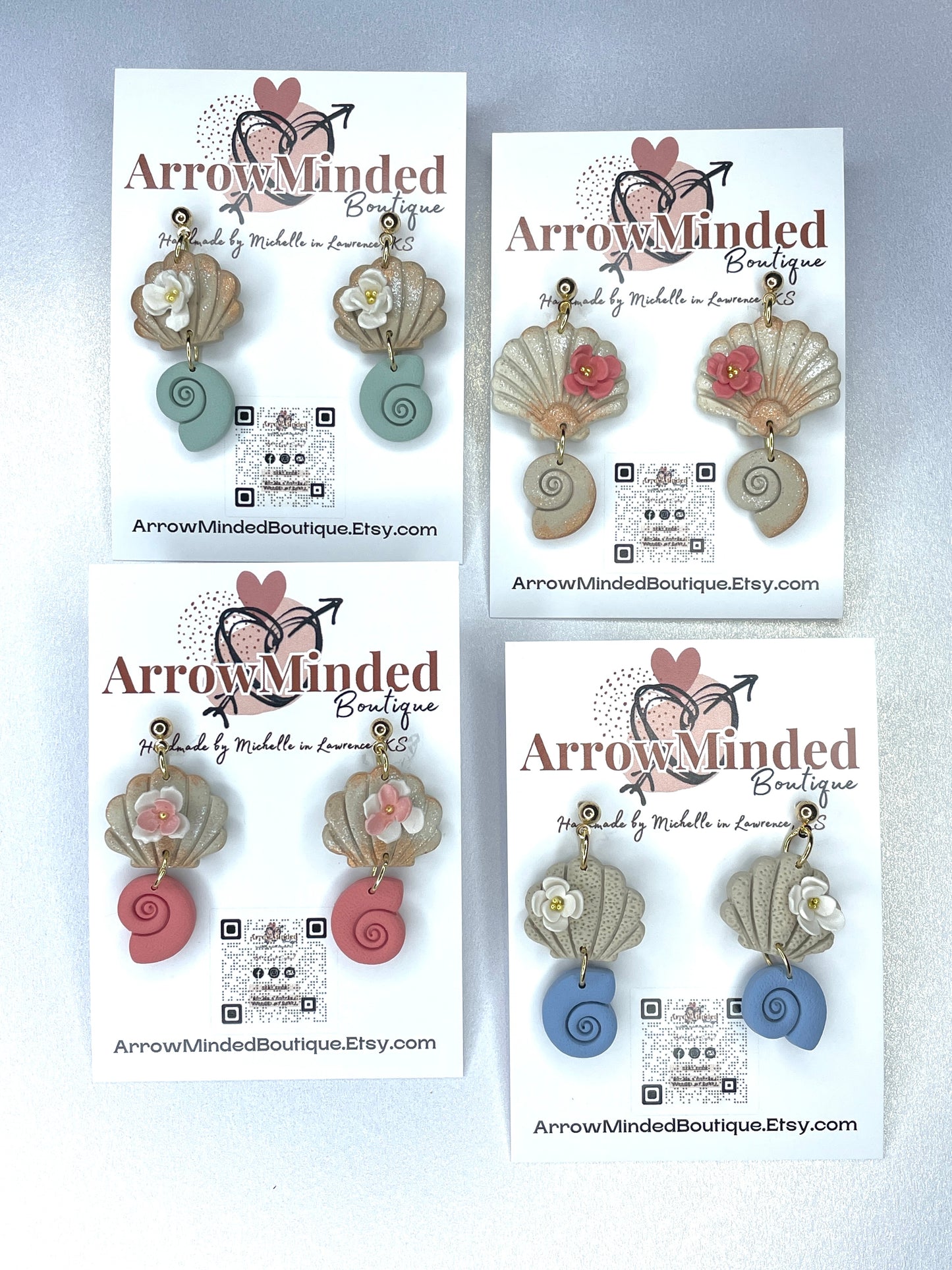 Handmade Seashell Floral Dangle Earrings