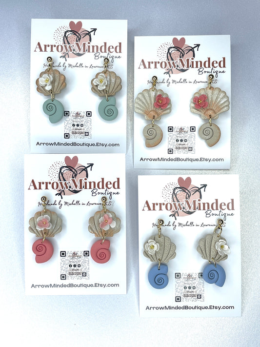 Handmade Seashell Floral Dangle Earrings