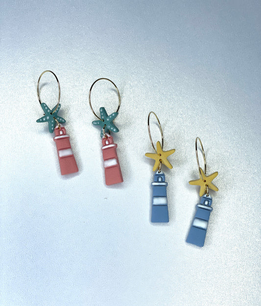Handmade Coastal Lighthouse Hoop Earrings