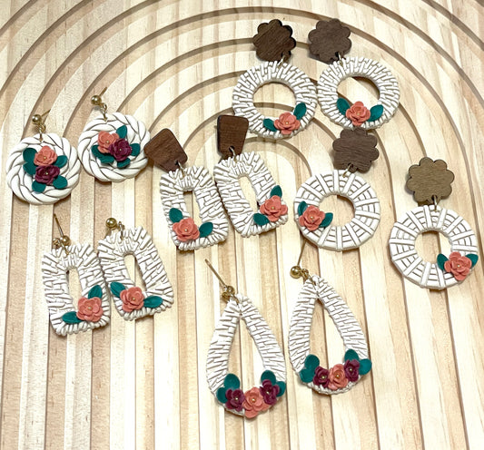 Handmade Autumn Rattan Flower Dangle Earrings