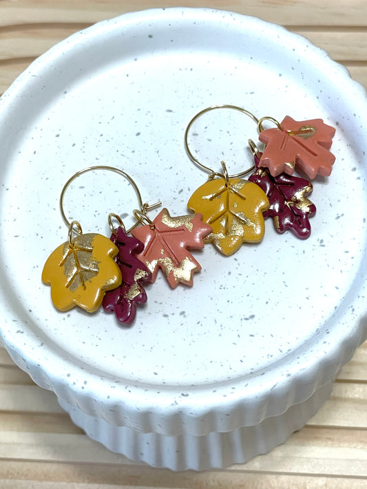 Handmade Autumn Leafy Hoop Earrings