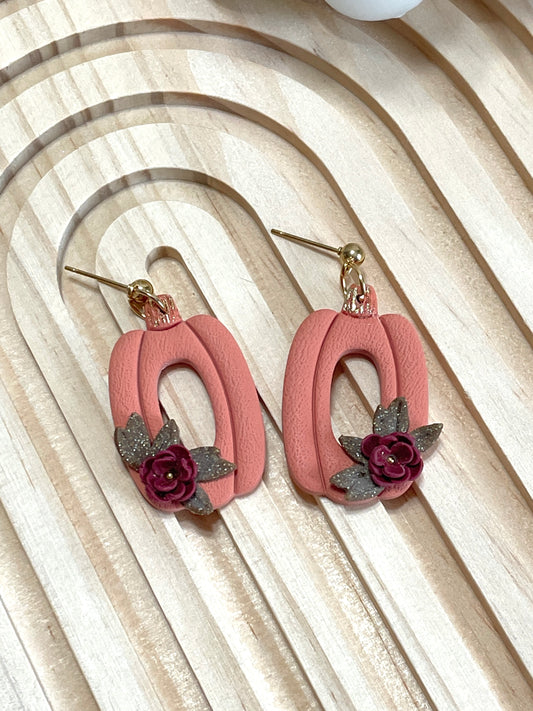 Handmade Autumn Pumpkin Floral Dangle Earrings