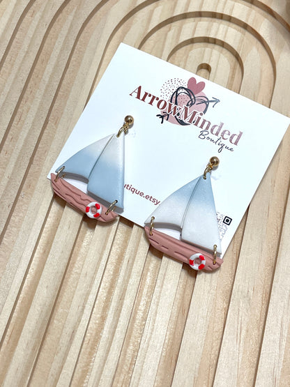 Handmade Blue Sailboat Earrings