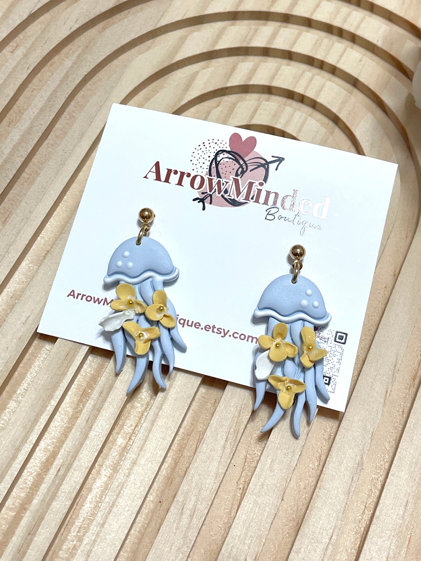 Handmade Blue Floral Jellyfish Earrings
