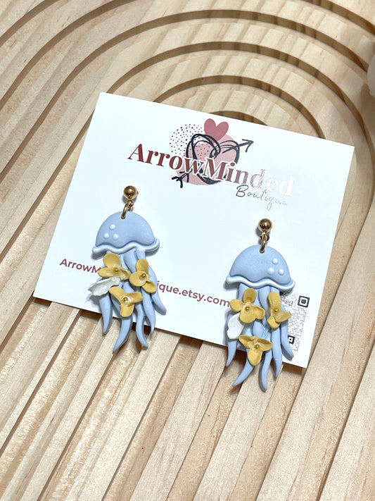 Handmade Blue Floral Jellyfish Earrings