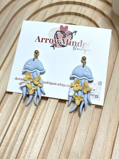 Handmade Blue Floral Jellyfish Earrings