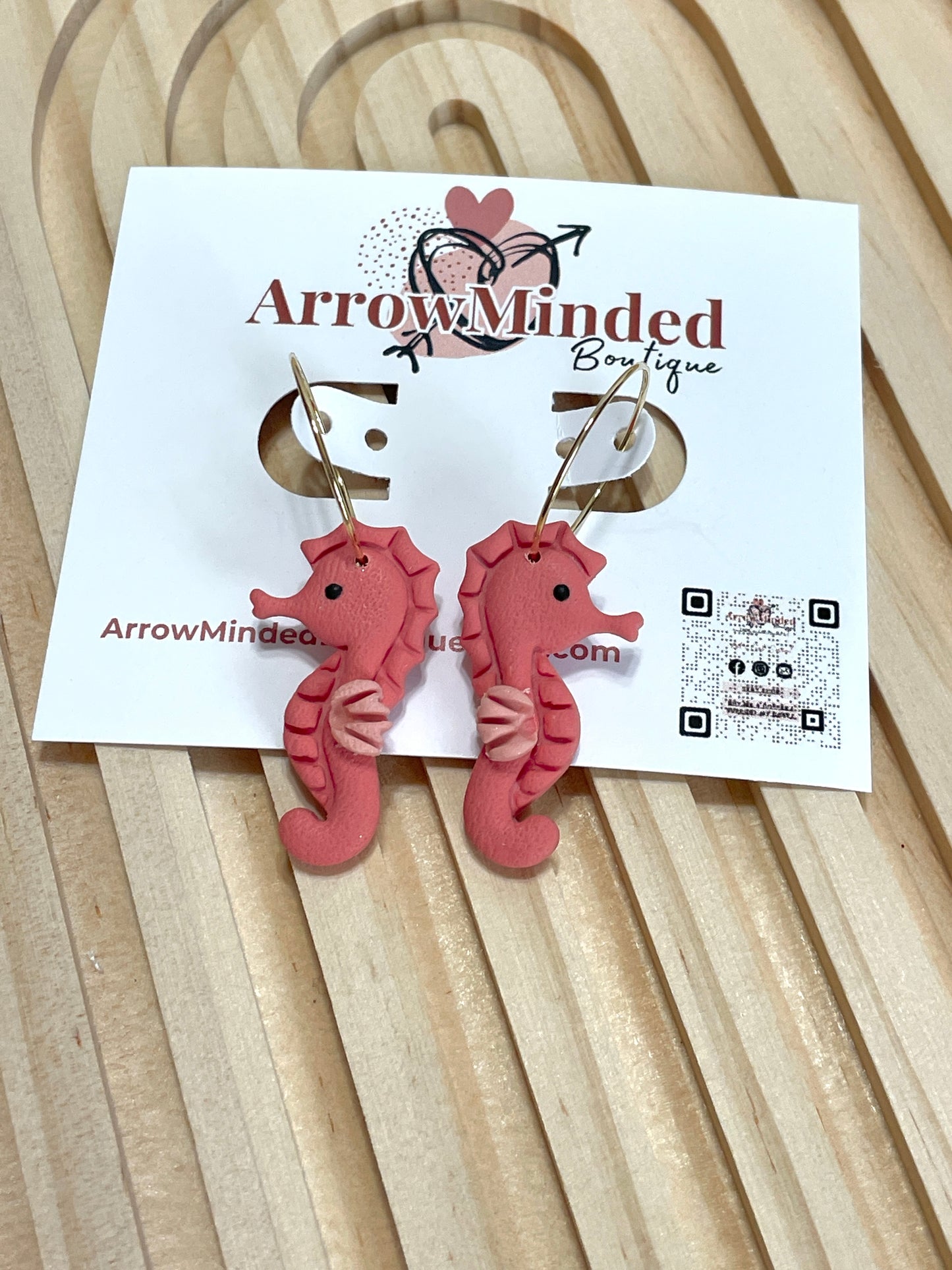 Handmade Coral Seahorse Hoop Earrings