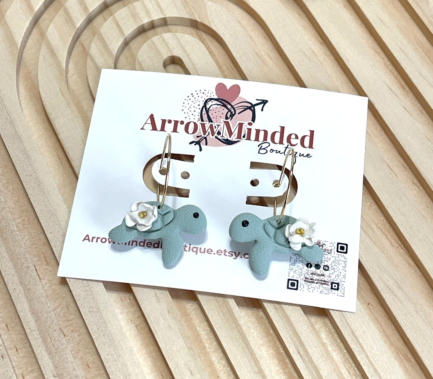 Handmade Floral Sea Turtle Hoop Earrings