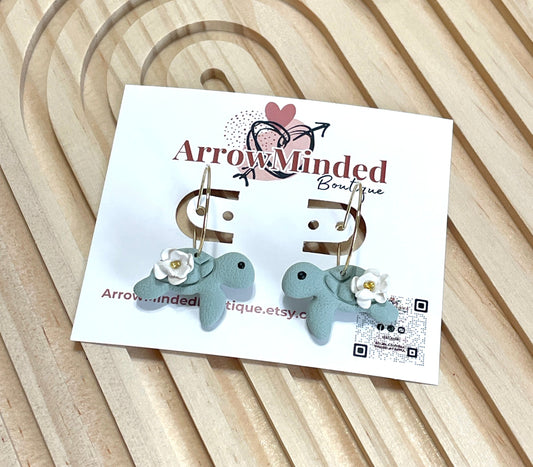 Handmade Floral Sea Turtle Hoop Earrings