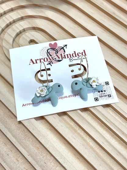 Handmade Floral Sea Turtle Hoop Earrings