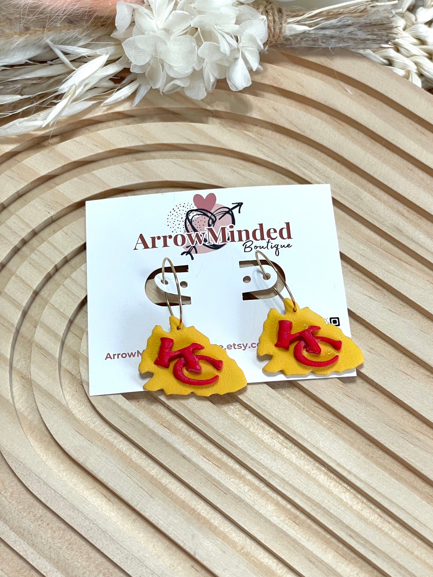 Handmade Kansas City Arrowhead Gold Hoop Earrings