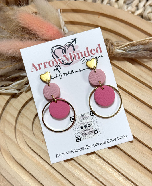Handmade Pink Gold Heart Dangle Earrings