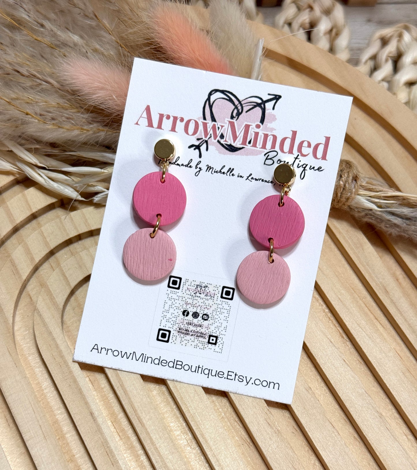 Handmade Pink Gold Dangle Earrings
