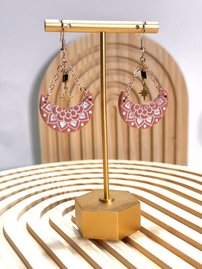 Handmade Mandala Crescent Dangles
