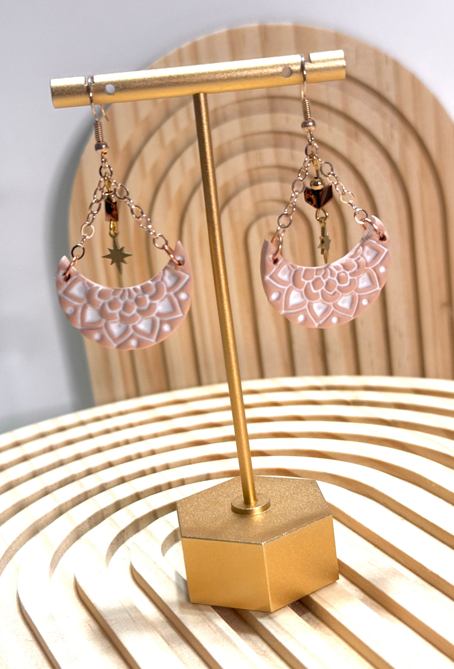 Handmade Mandala Crescent Dangles