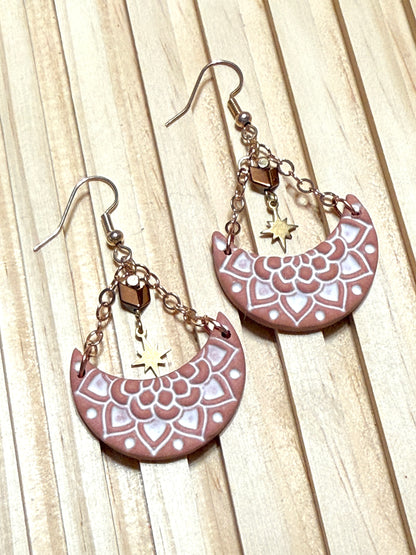 Handmade Mandala Crescent Dangles