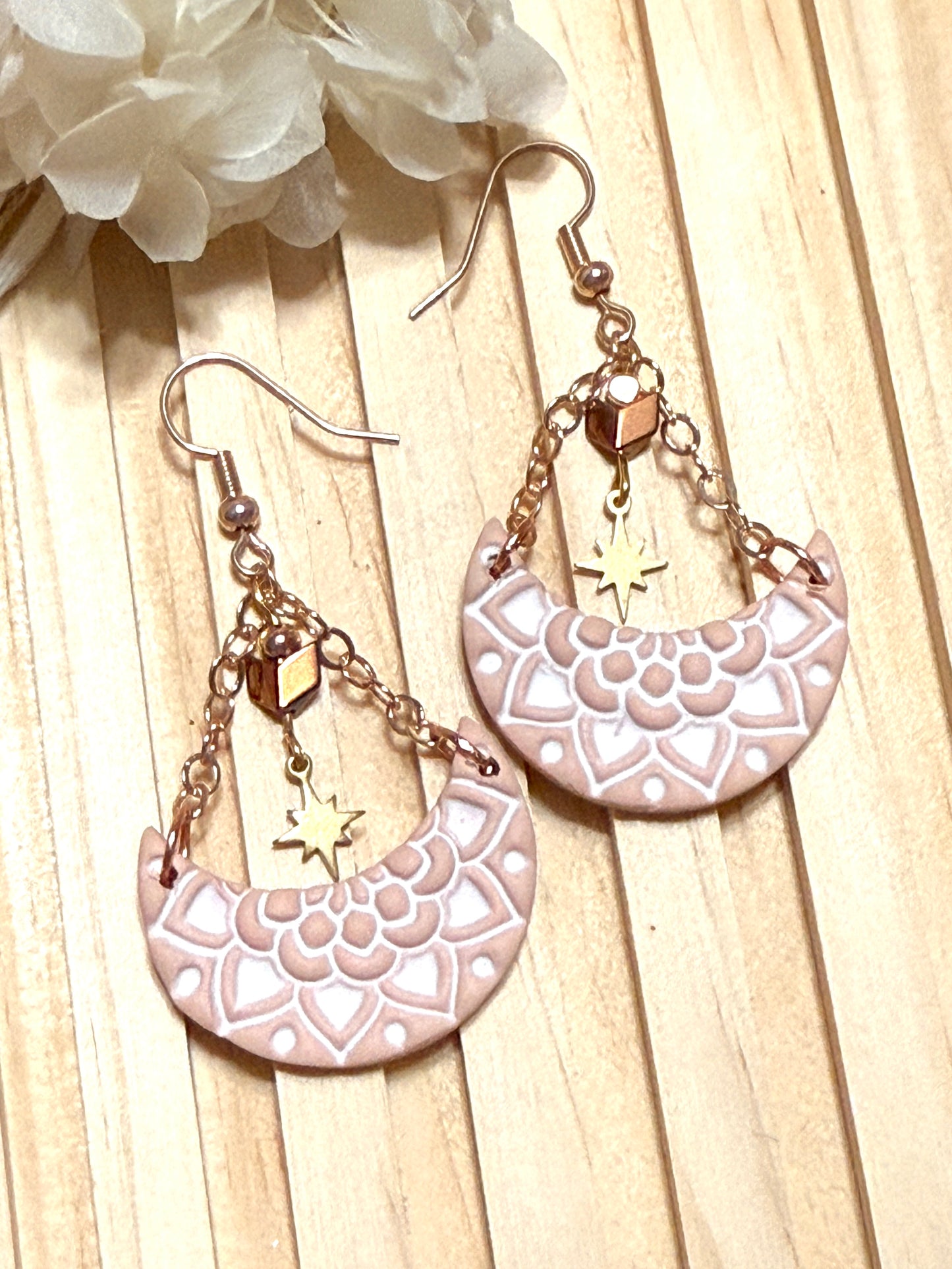 Handmade Mandala Crescent Dangles