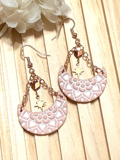 Handmade Mandala Crescent Dangles