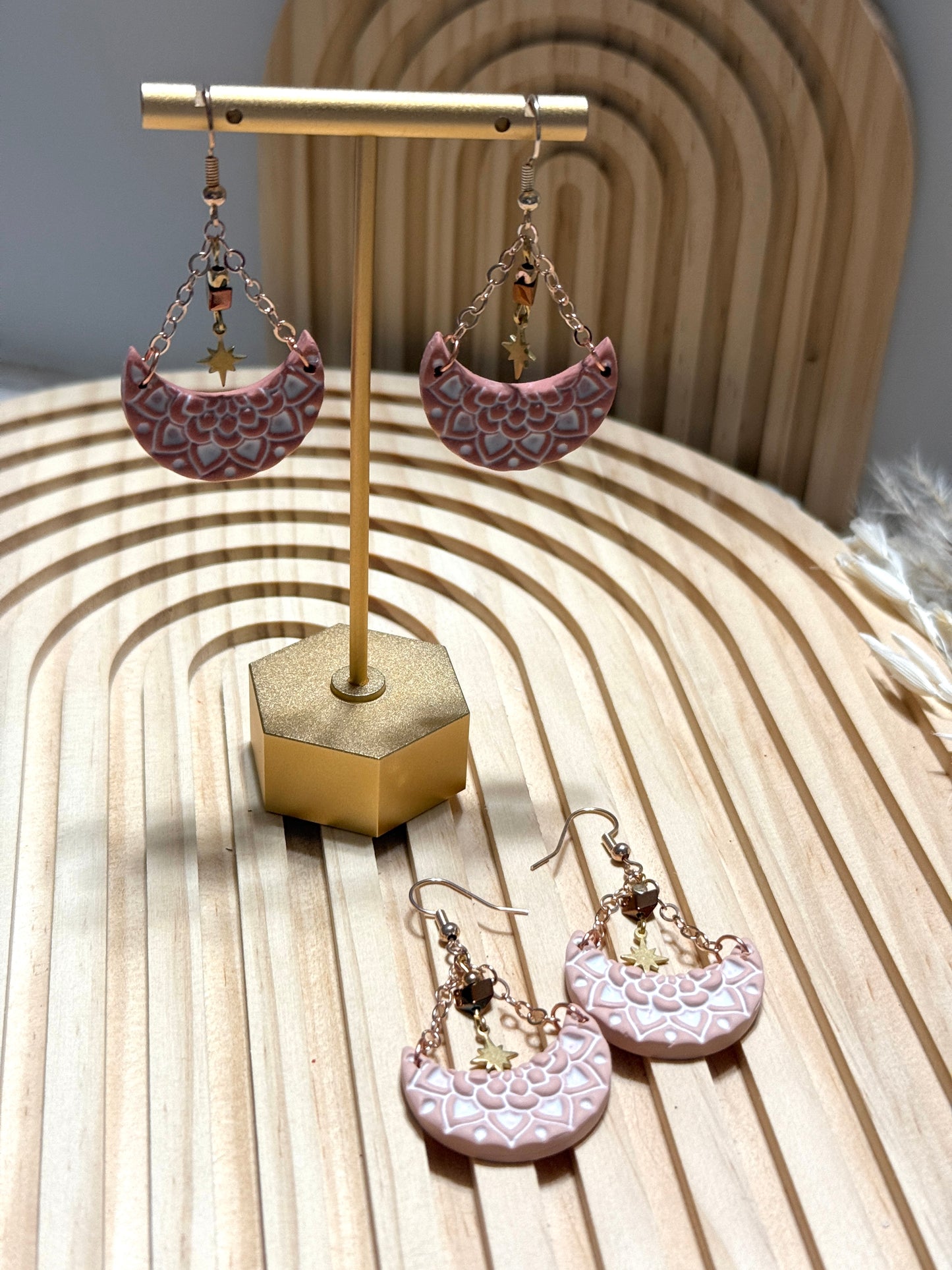 Handmade Mandala Crescent Dangles