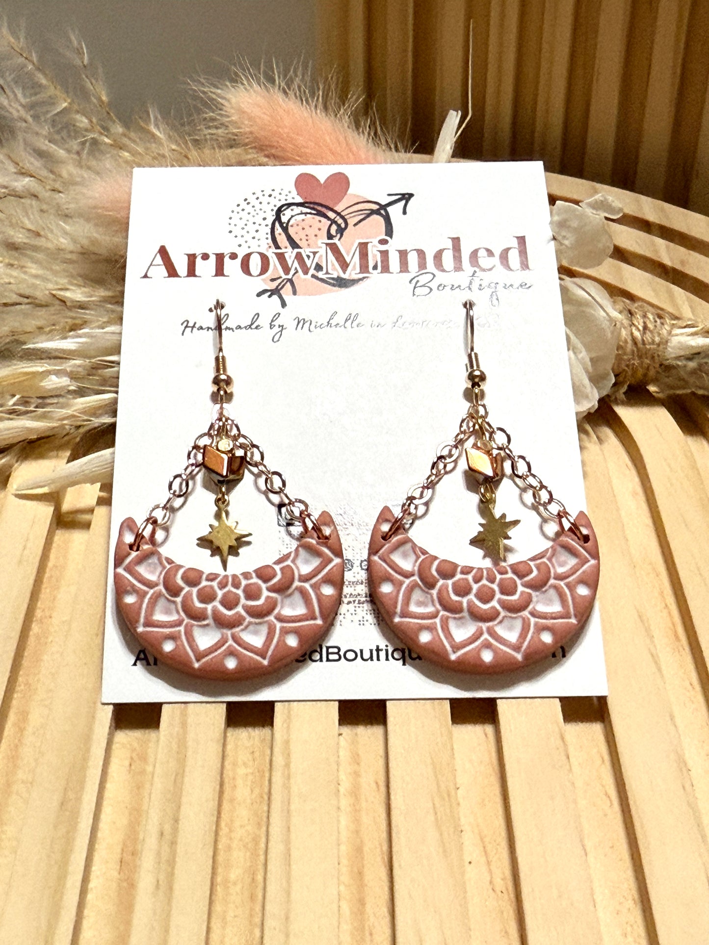 Handmade Mandala Crescent Dangles