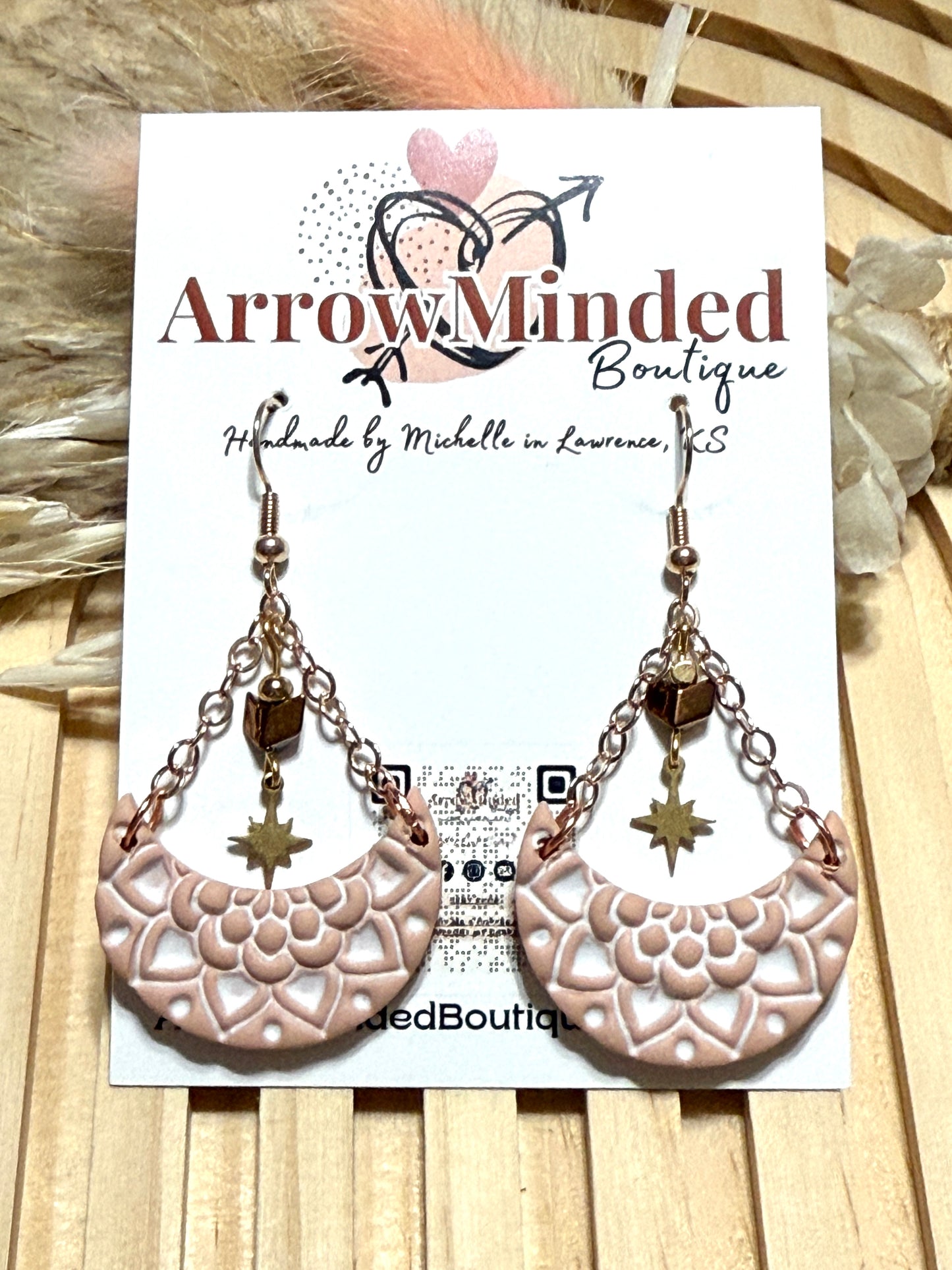 Handmade Mandala Crescent Dangles